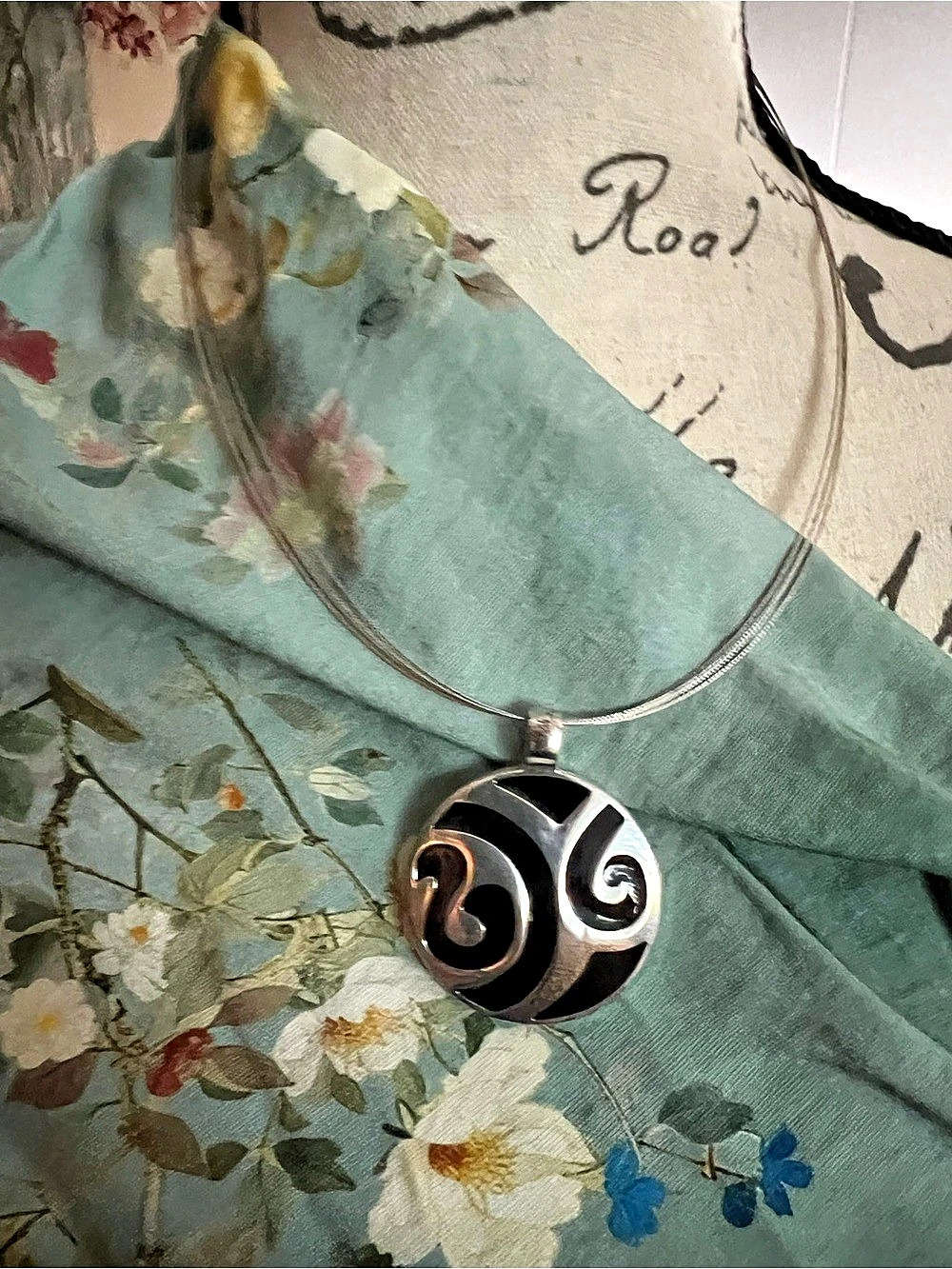Silver & Black Swirl Pendant Necklace